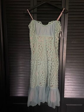 Betsey Johnson Mint Green Lace Overlay Slip Dress with Pink Straps